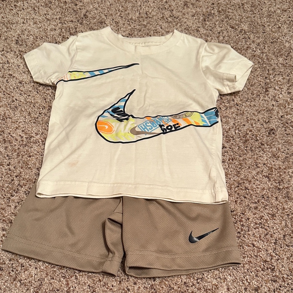 Nike Kids Cream Tee and Tan Shorts Set